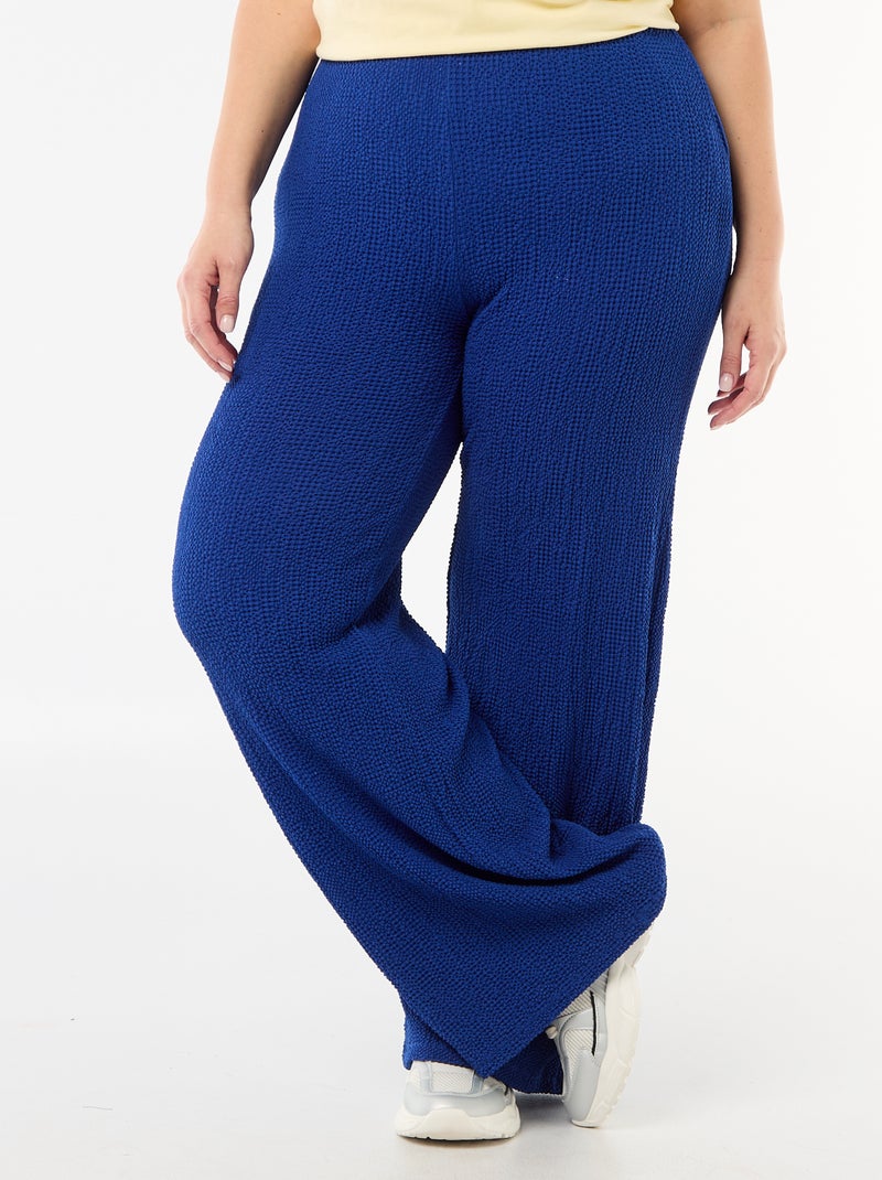 Pantalon large en maille gaufrée Bleu - Kiabi