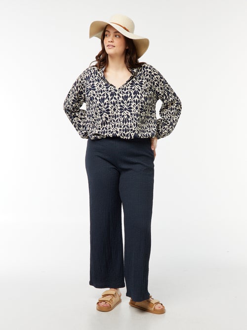 Pantalon large en maille gaufrée - Kiabi