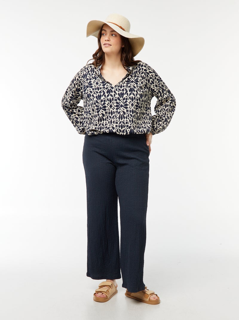 Pantalon large en maille gaufrée Bleu marine - Kiabi