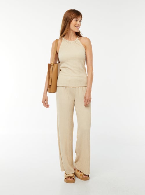 Pantalon large en maille gaufrée - Kiabi