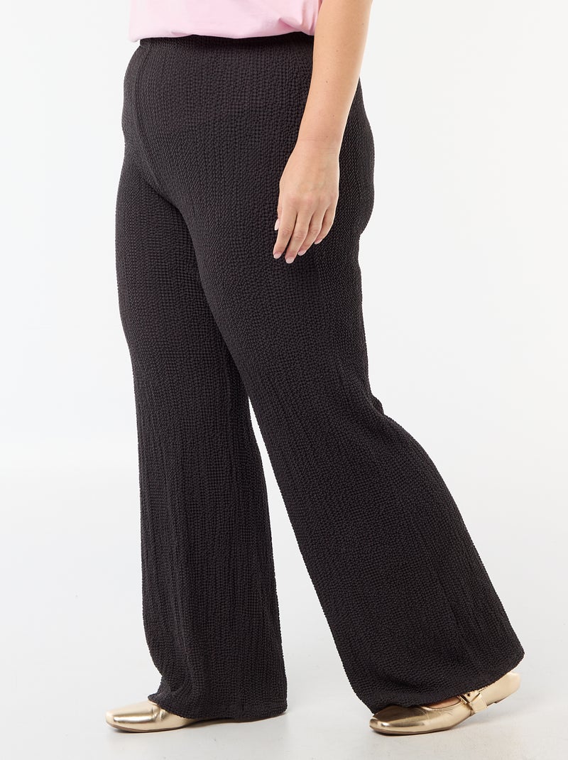 Pantalon large en maille gaufrée Gris - Kiabi