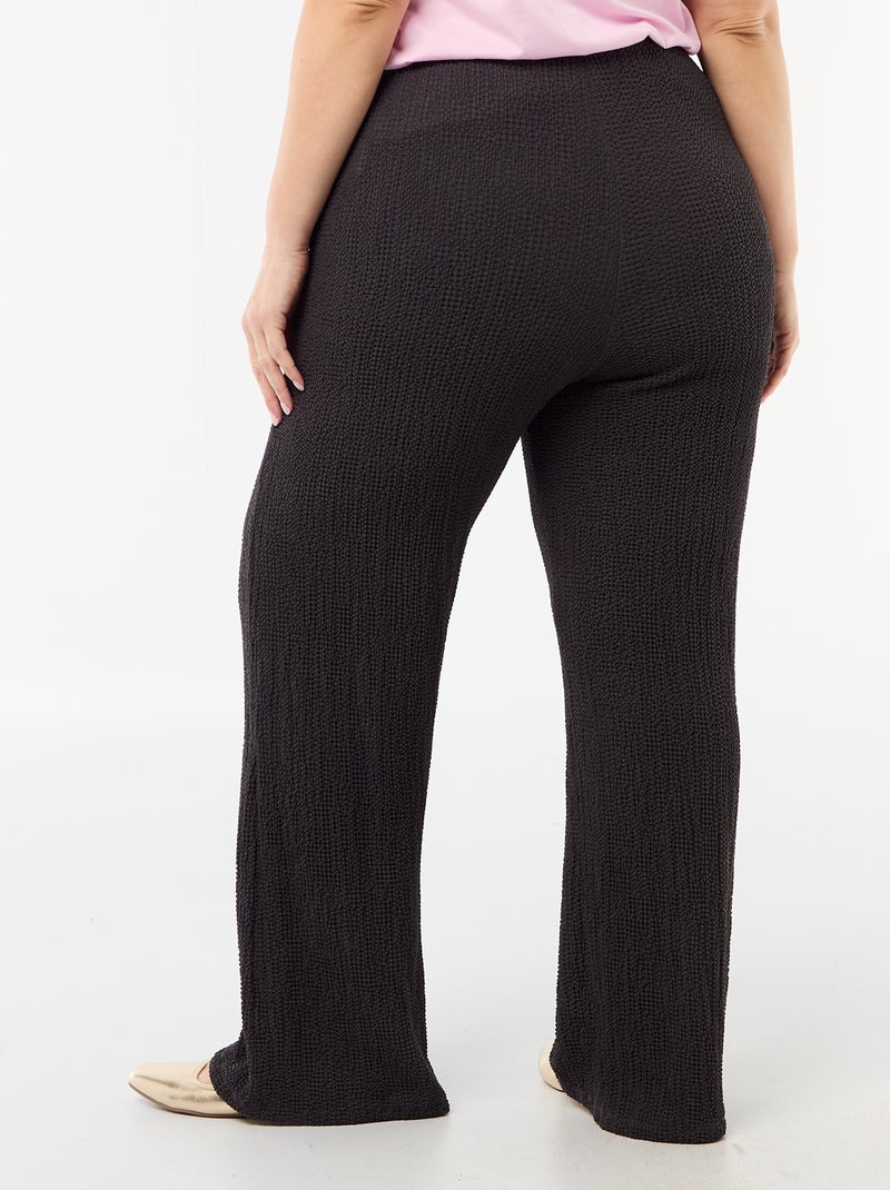 Pantalon large en maille gaufrée Gris - Kiabi