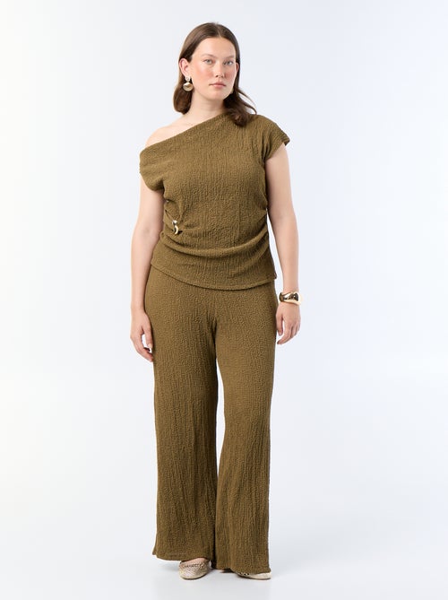 Pantalon large en maille gaufrée - Kiabi