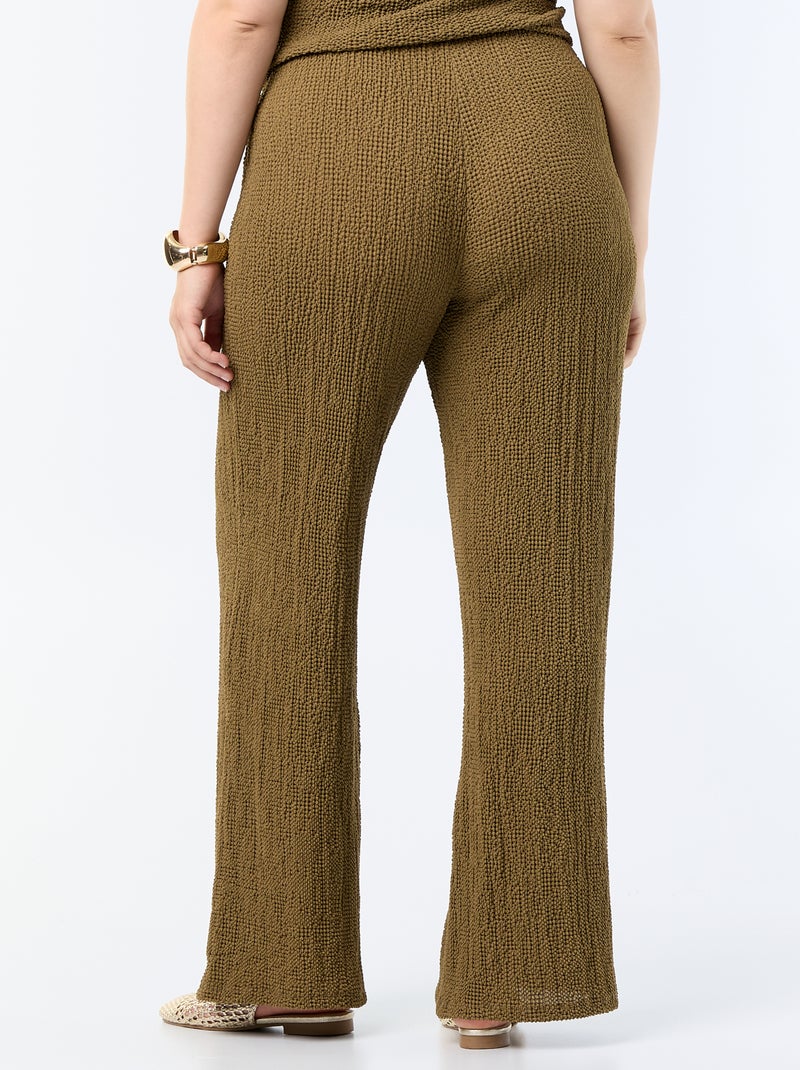 Pantalon large en maille gaufrée Kaki - Kiabi