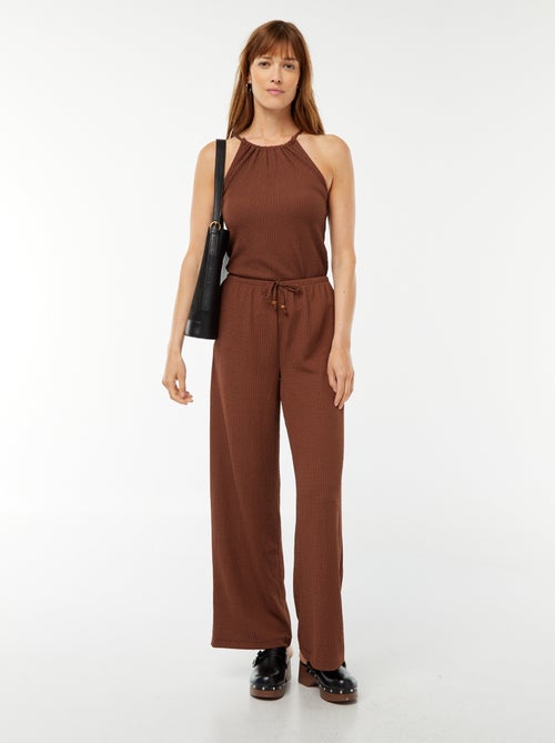 Pantalon large en maille gaufrée - Kiabi