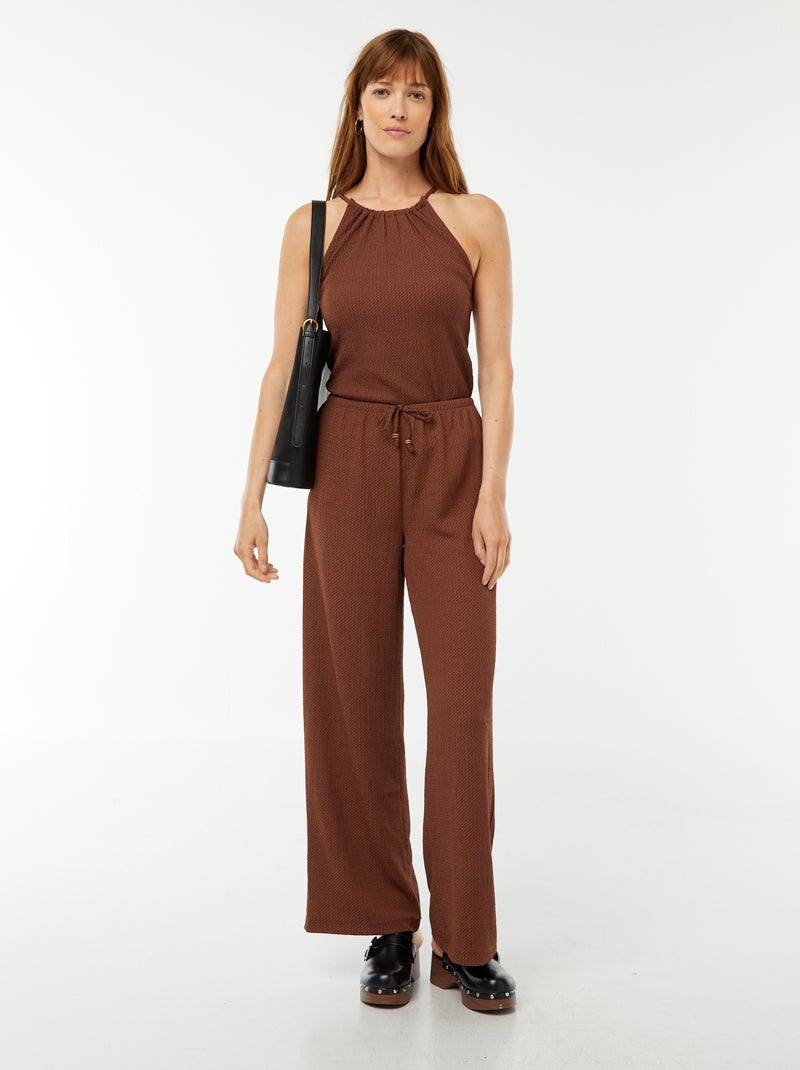 Pantalon large en maille gaufrée Marron - Kiabi