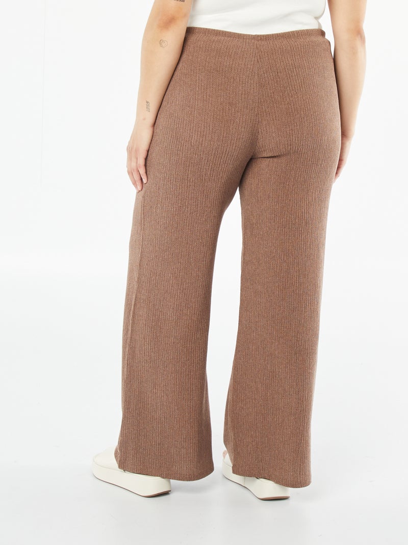 Pantalon large en maille gaufrée Marron - Kiabi