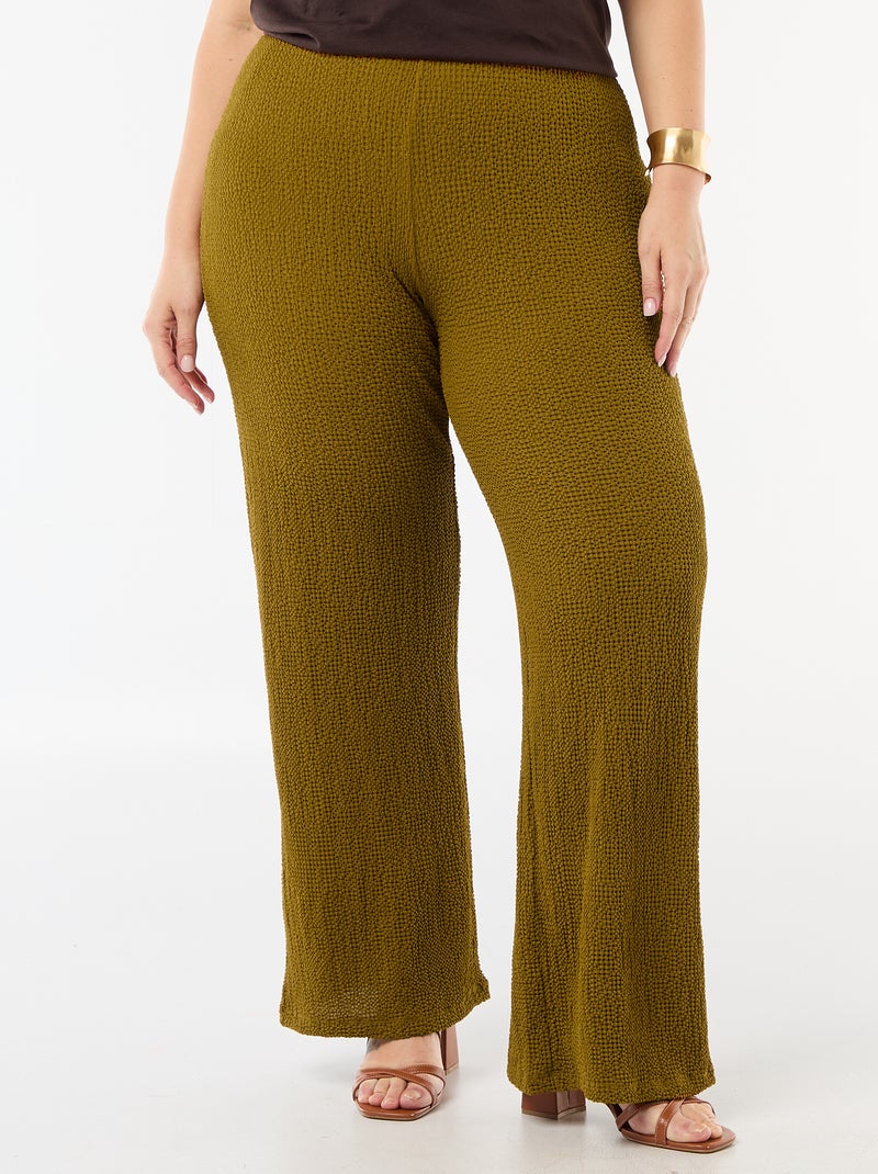 Pantalon large en maille gaufrée Marron - Kiabi