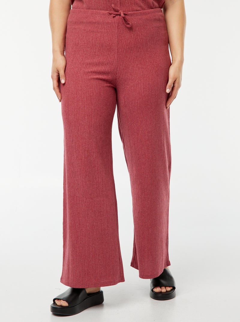 Pantalon large en maille gaufrée Rouge - Kiabi