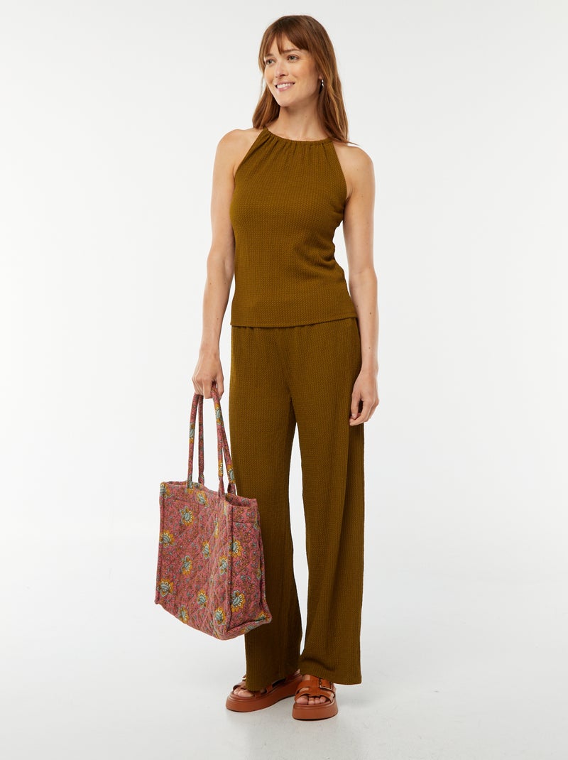 Pantalon large en maille gaufrée Vert - Kiabi