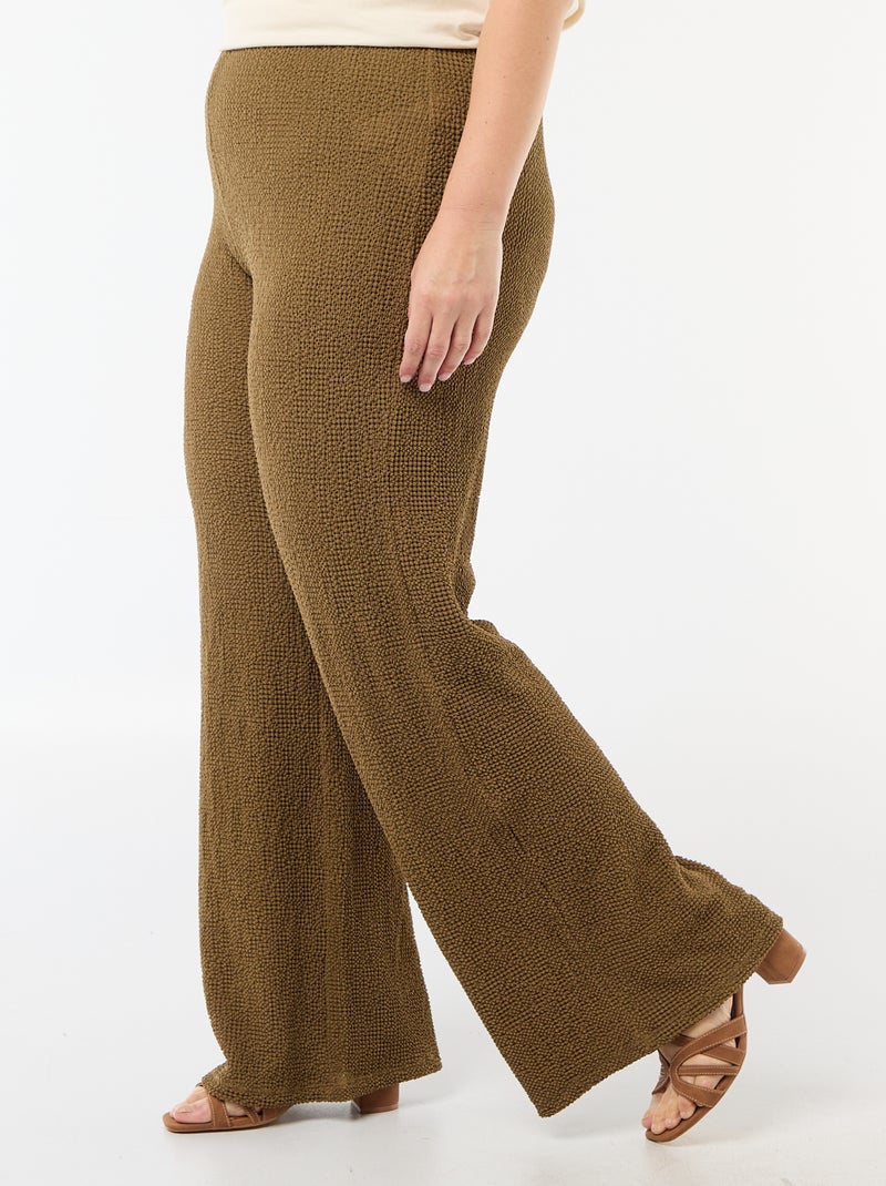 Pantalon large en maille gaufrée Vert - Kiabi