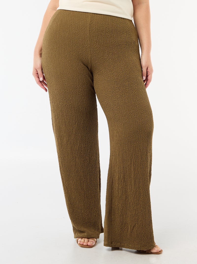 Pantalon large en maille gaufrée Vert - Kiabi