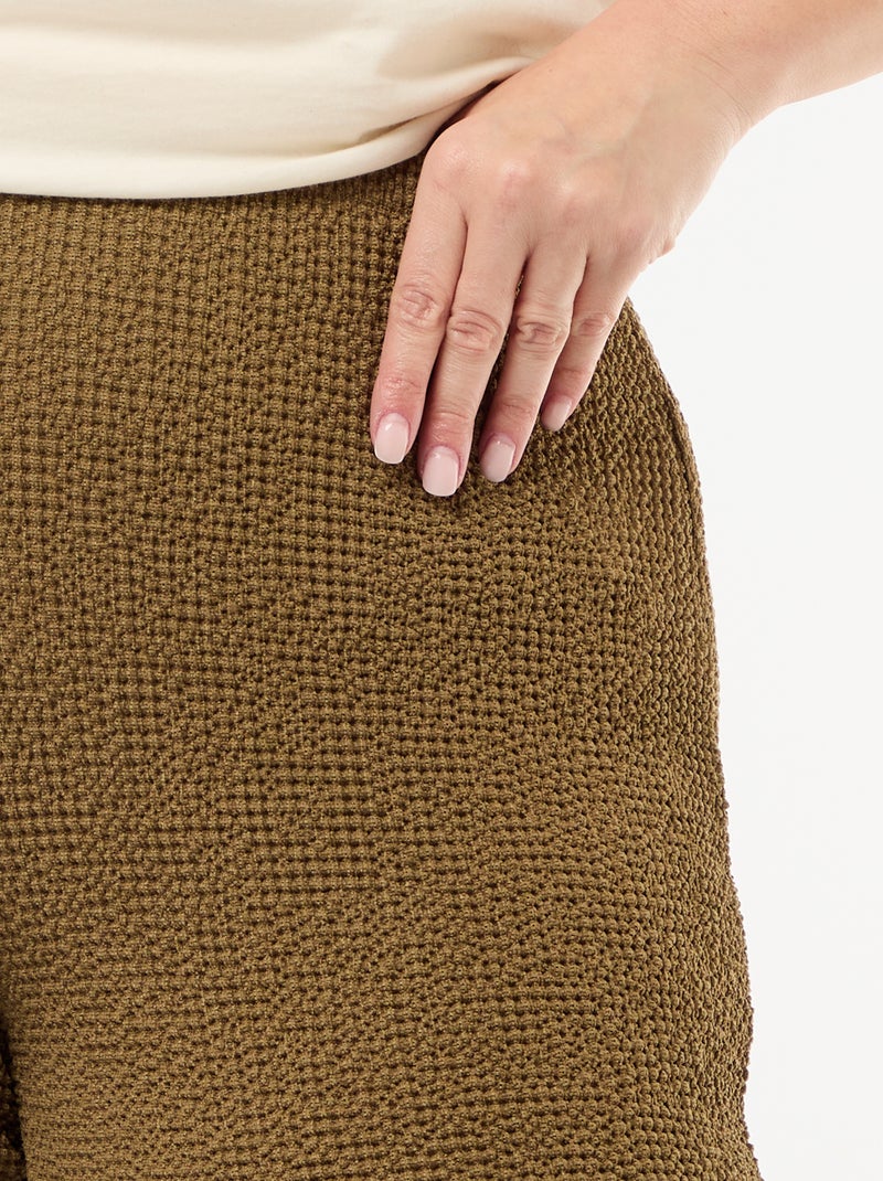 Pantalon large en maille gaufrée Vert - Kiabi
