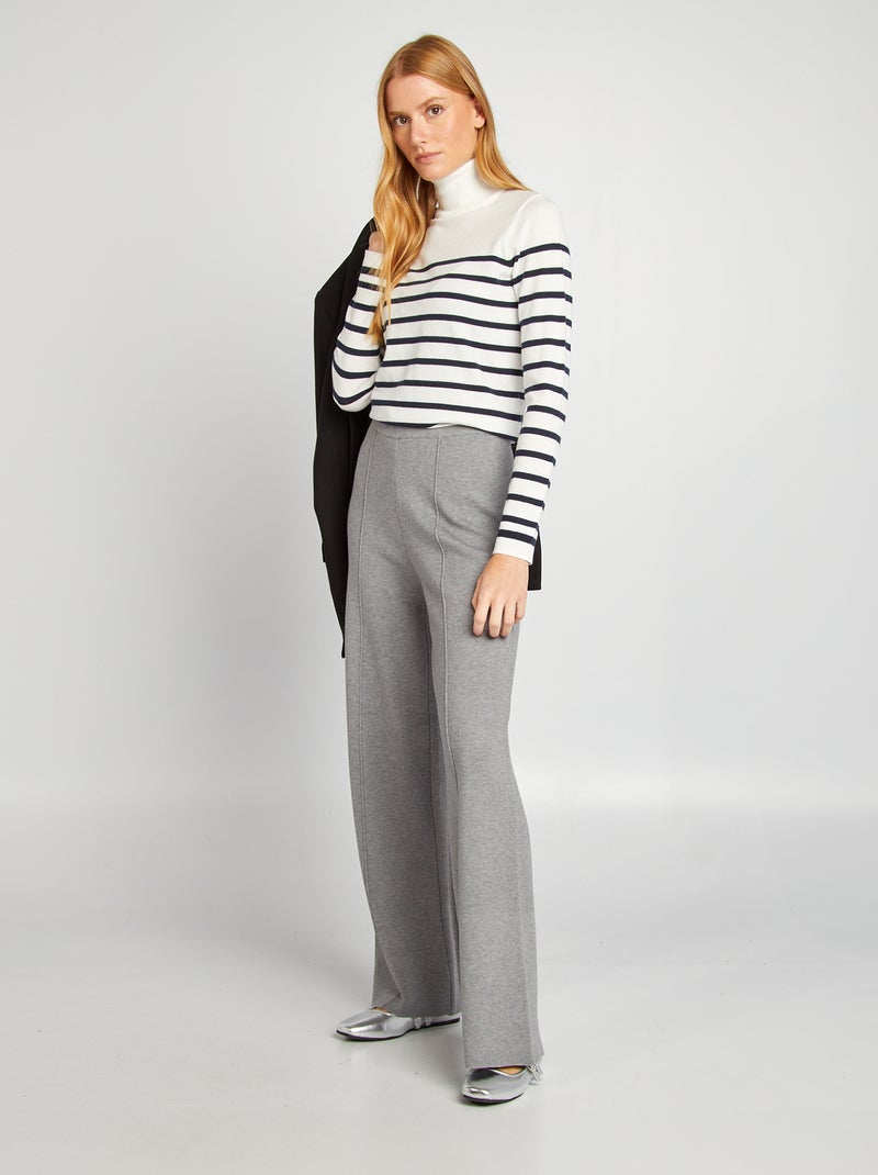 Pantalon large en maille Gris - Kiabi