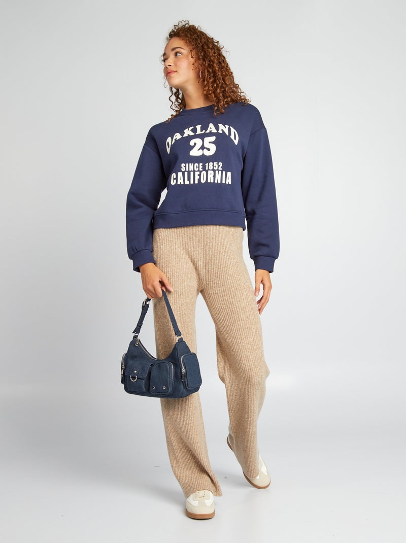 Pantalon large en maille grosse jauge Beige - Kiabi