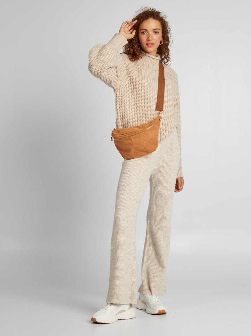 Pantalon large en maille grosse jauge Ecru - Kiabi