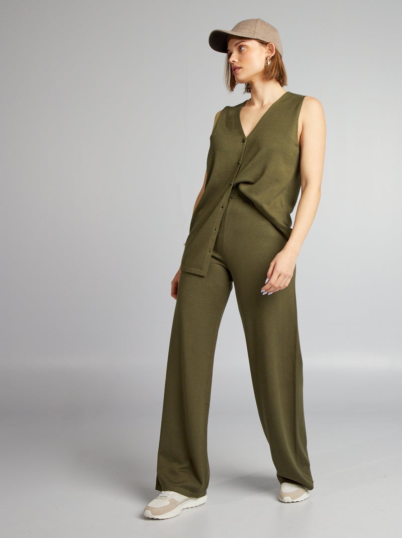 Pantalon large en maille Kaki - Kiabi