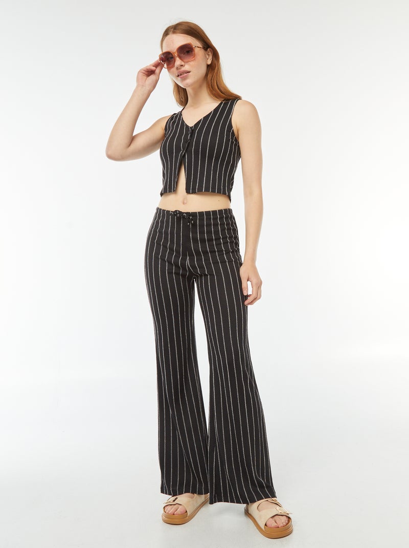 Pantalon large en maille légère gaufrée Noir - Kiabi