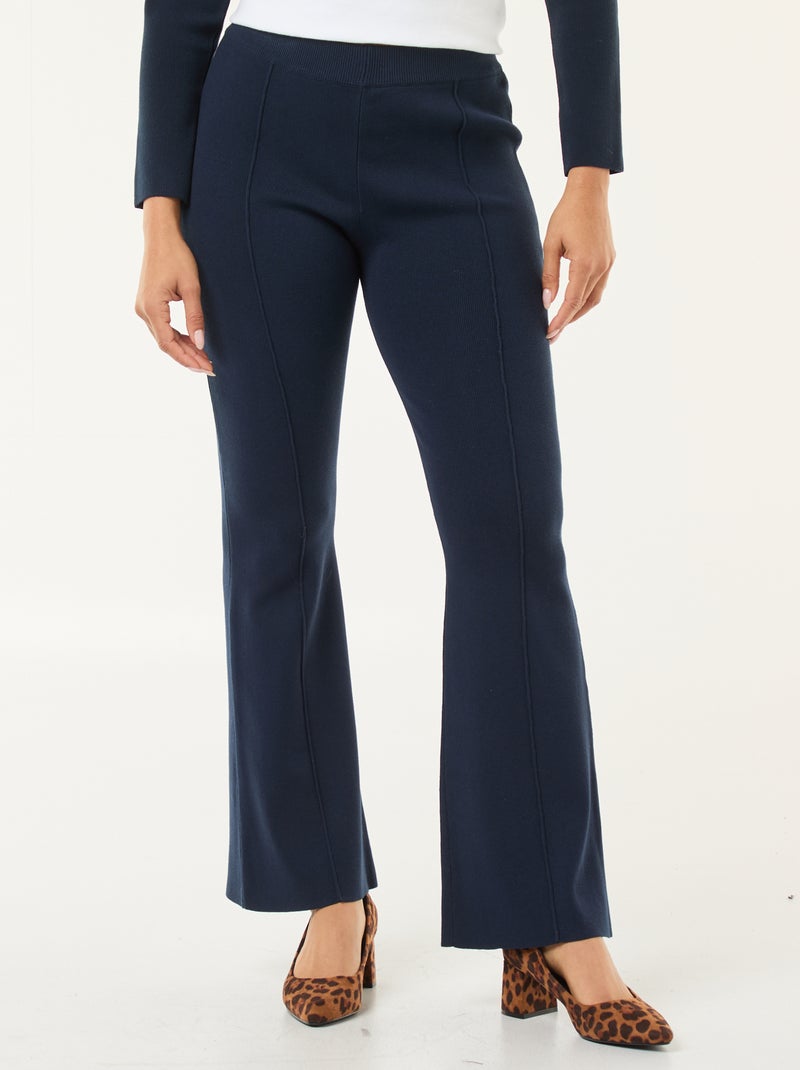 Pantalon large en maille ottoman uni Bleu - Kiabi