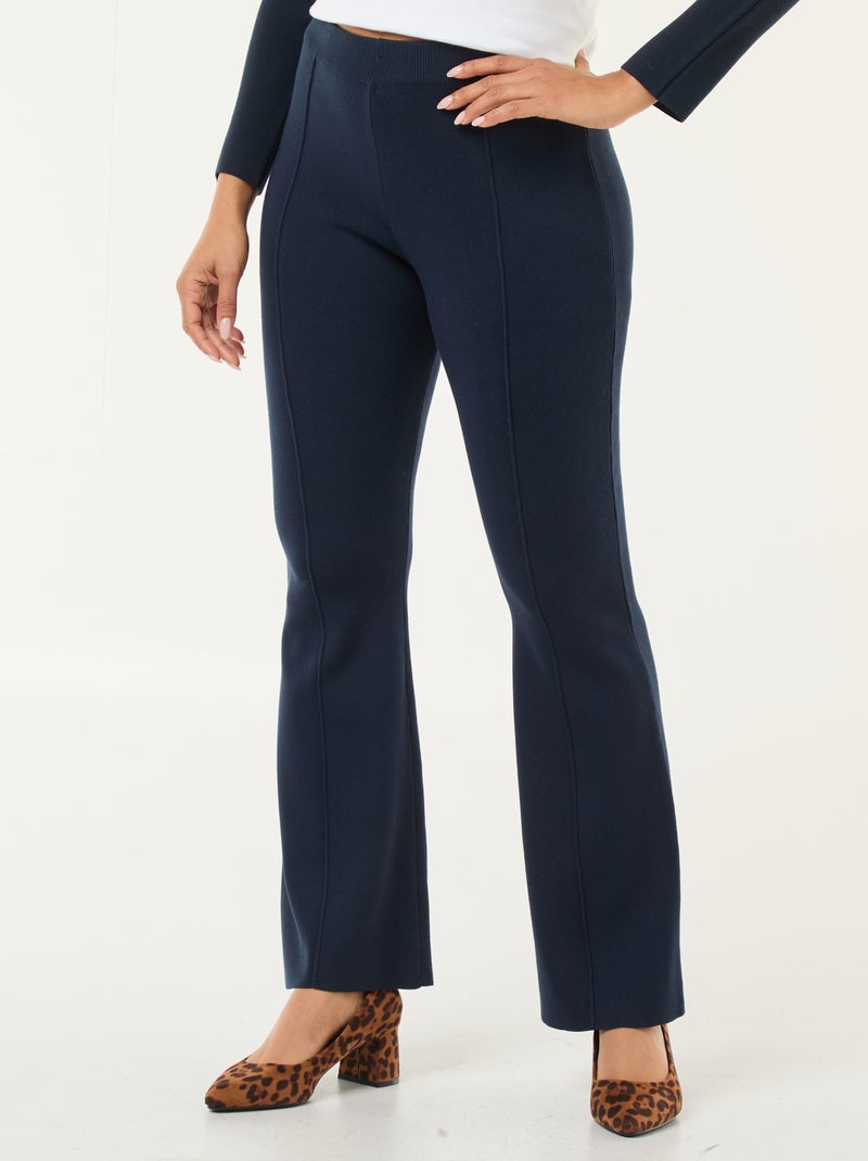Pantalon large en maille ottoman uni Bleu - Kiabi