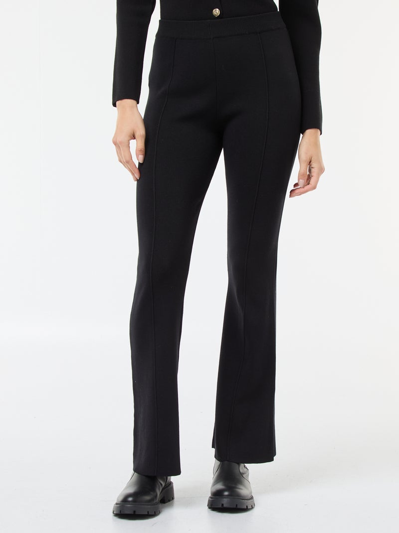 Pantalon large en maille ottoman uni Noir - Kiabi