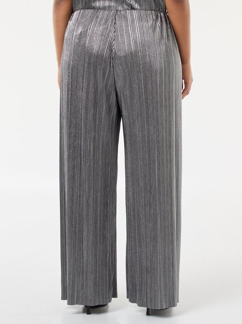 Pantalon large en maille plissée argentée - Kiabi
