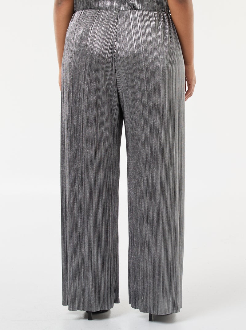 Pantalon large en maille plissée argentée Gris - Kiabi