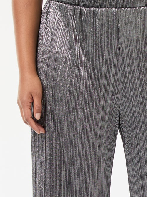 Pantalon large en maille plissée argentée - Kiabi