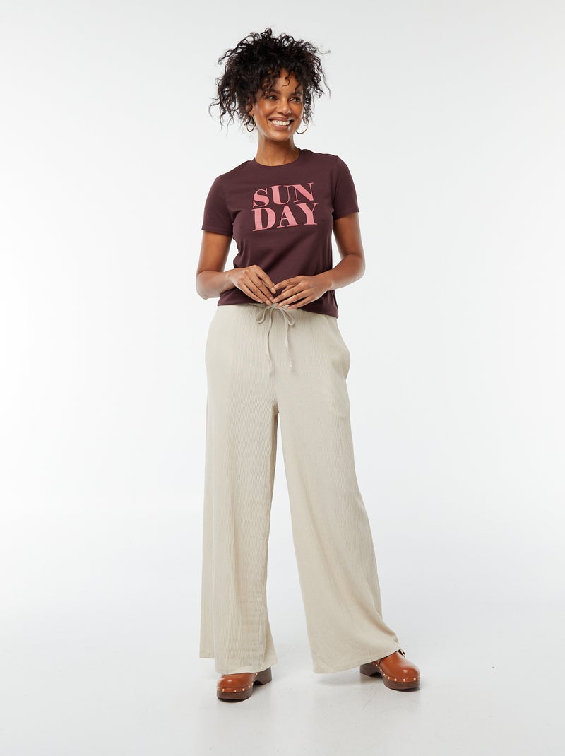 Pantalon large en maille plissée BEIGE - Kiabi