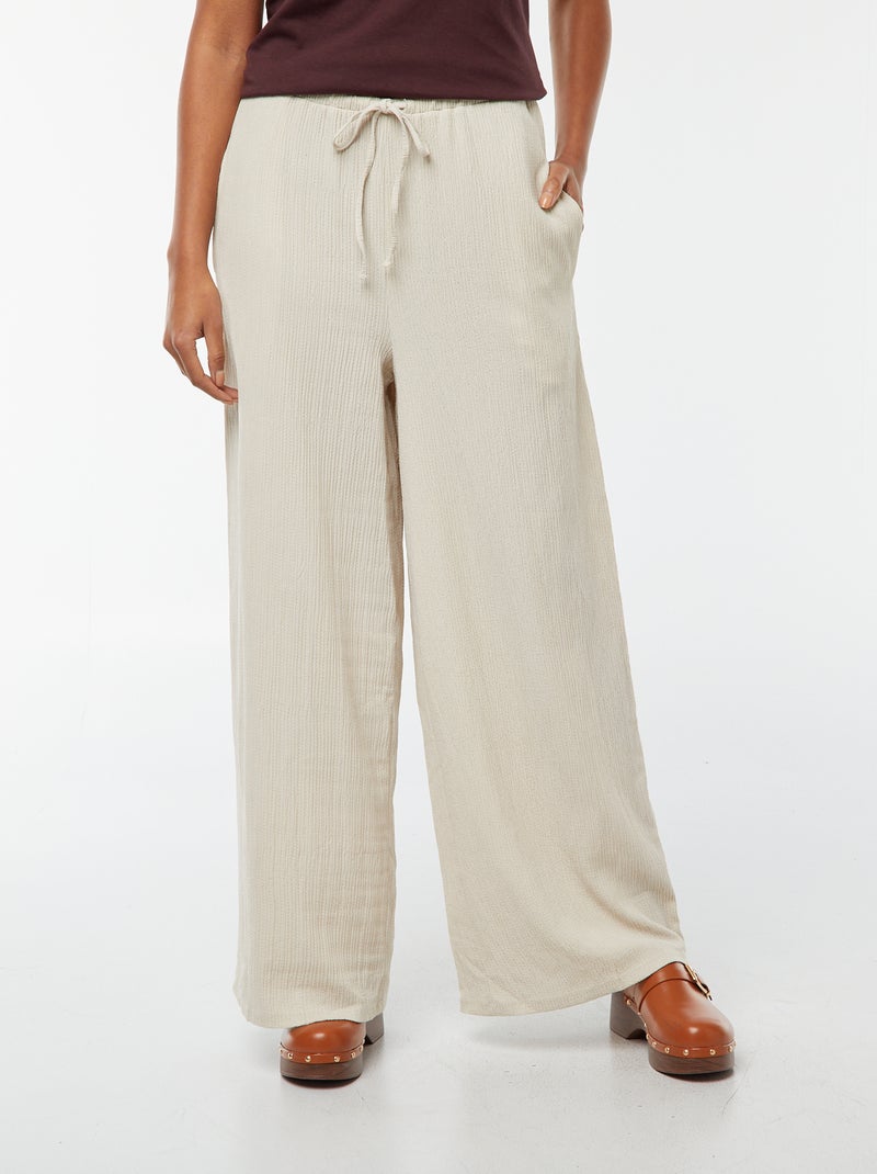 Pantalon large en maille plissée BEIGE - Kiabi