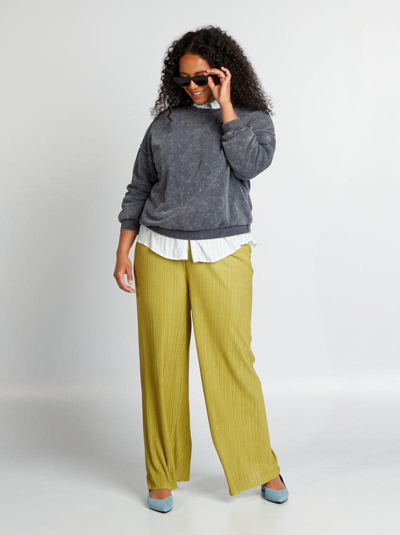Pantalon large en maille plissée Kaki - Kiabi