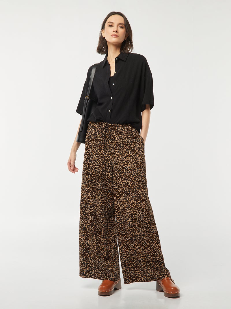 Pantalon large en maille plissée Léopard - Kiabi