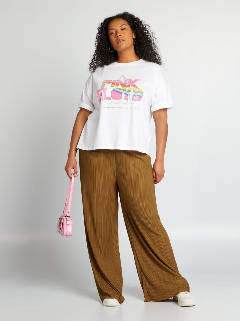 Pantalon large en maille plissée Marron - Kiabi