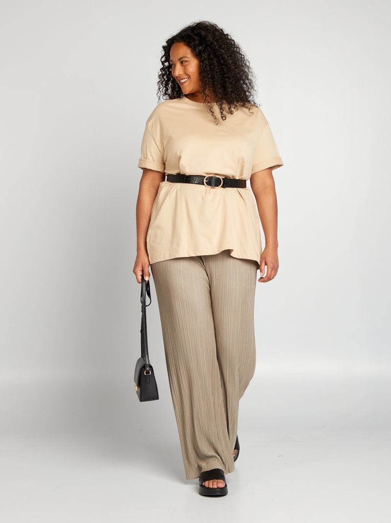 Pantalon large en maille plissée Taupe - Kiabi