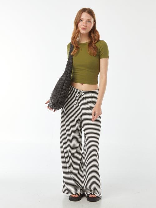 Pantalon large en maille rayée - Kiabi