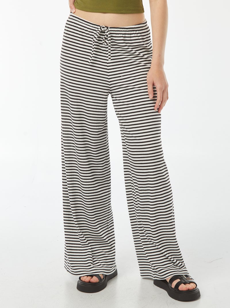 Pantalon large en maille rayée Blanc/noir - Kiabi