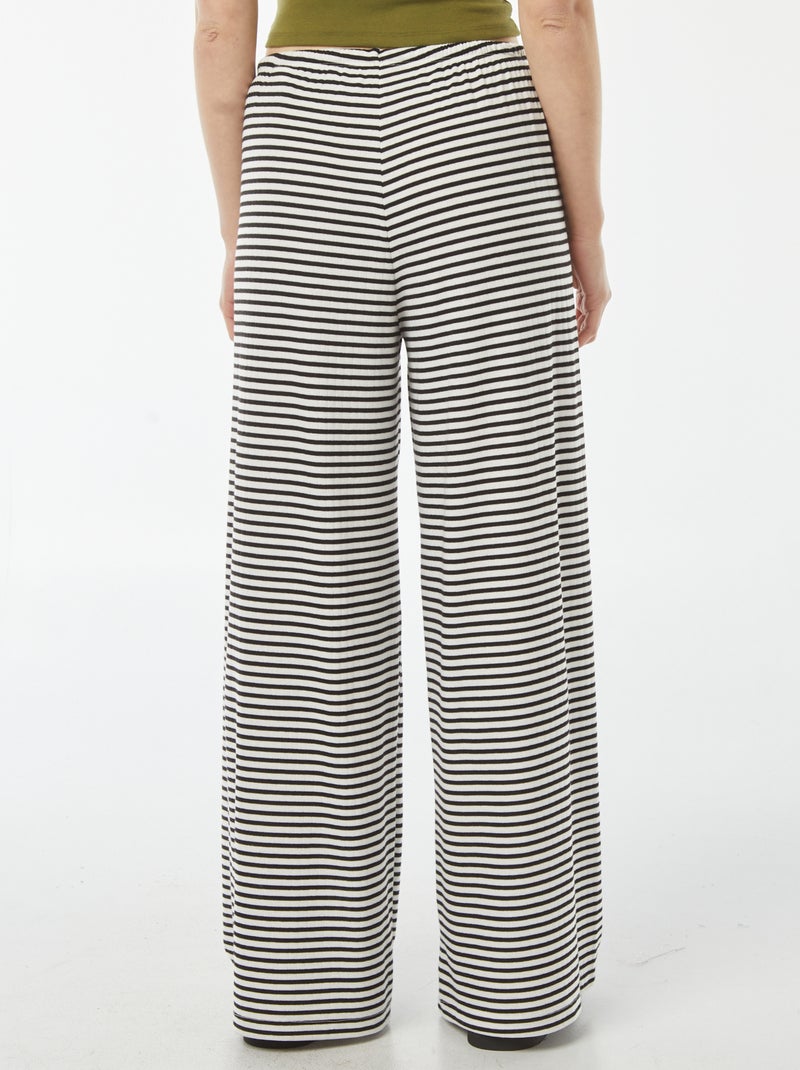 Pantalon large en maille rayée Blanc/noir - Kiabi