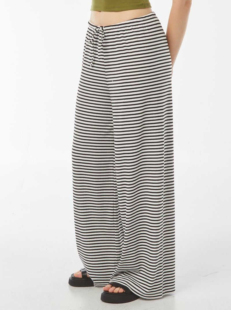 Pantalon large en maille rayée Blanc/noir - Kiabi