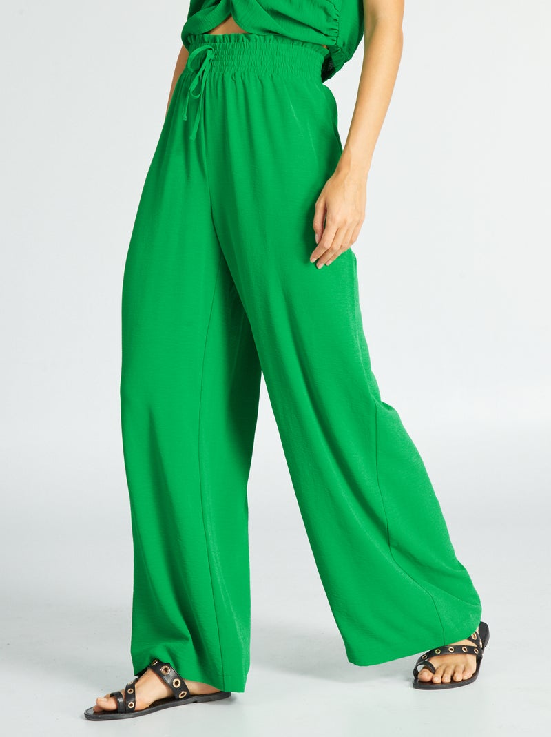 Pantalon large en maille satinée vert - Kiabi