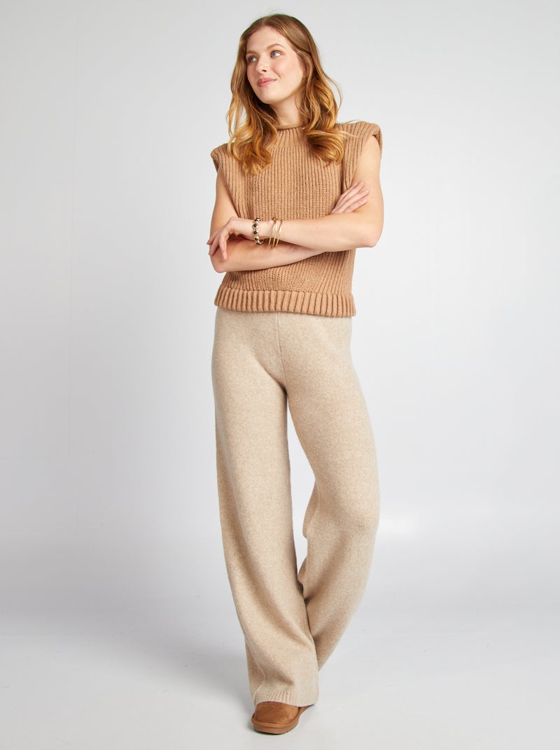 Pantalon large en maille tricot Beige - Kiabi