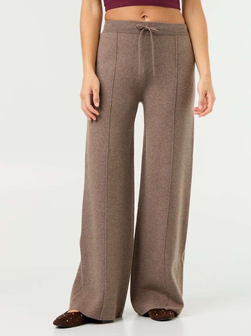 Pantalon large en maille tricot Beige - Kiabi