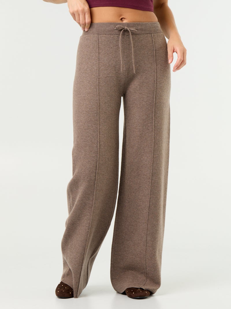 Pantalon large en maille tricot Beige - Kiabi