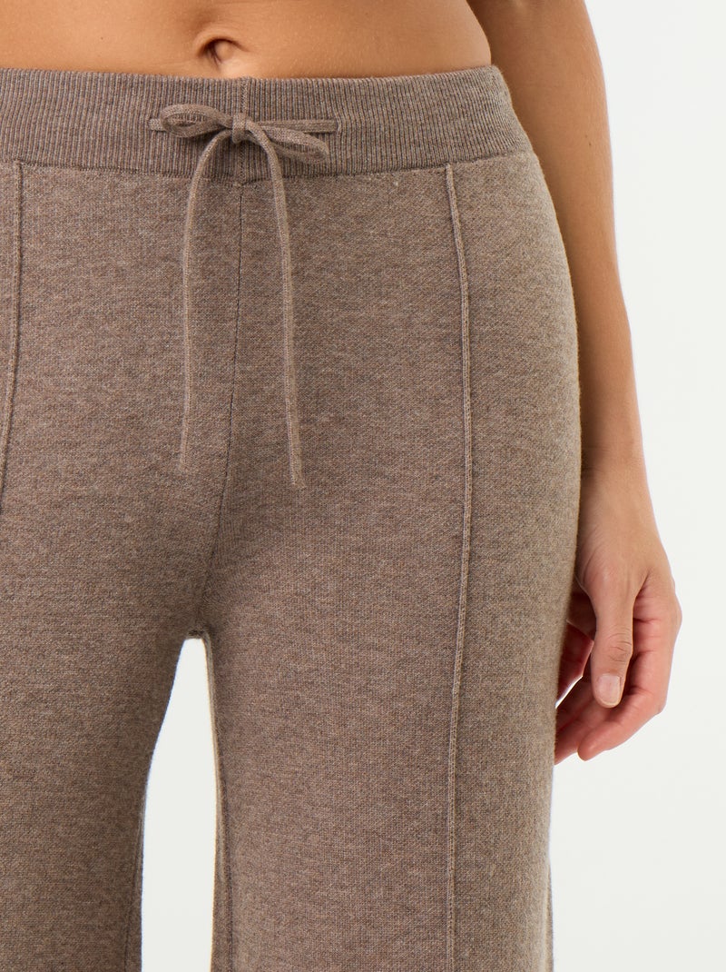 Pantalon large en maille tricot Beige - Kiabi