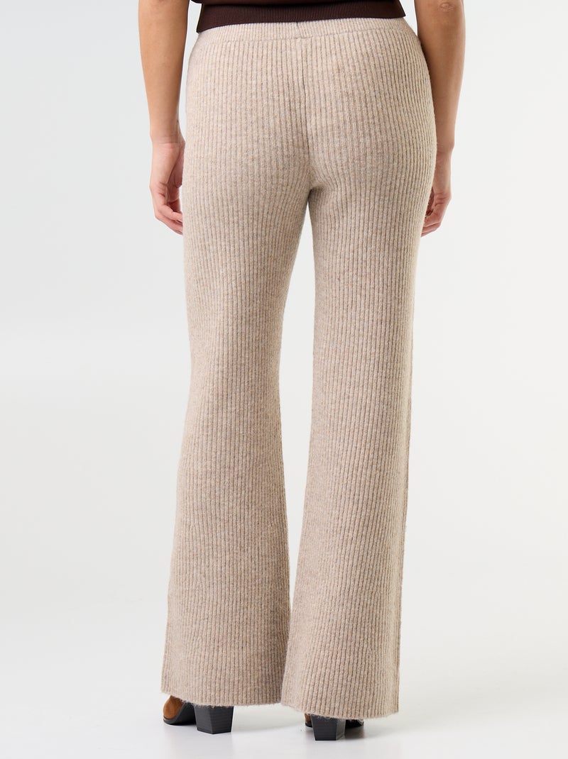 Pantalon large en maille tricot Beige - Kiabi