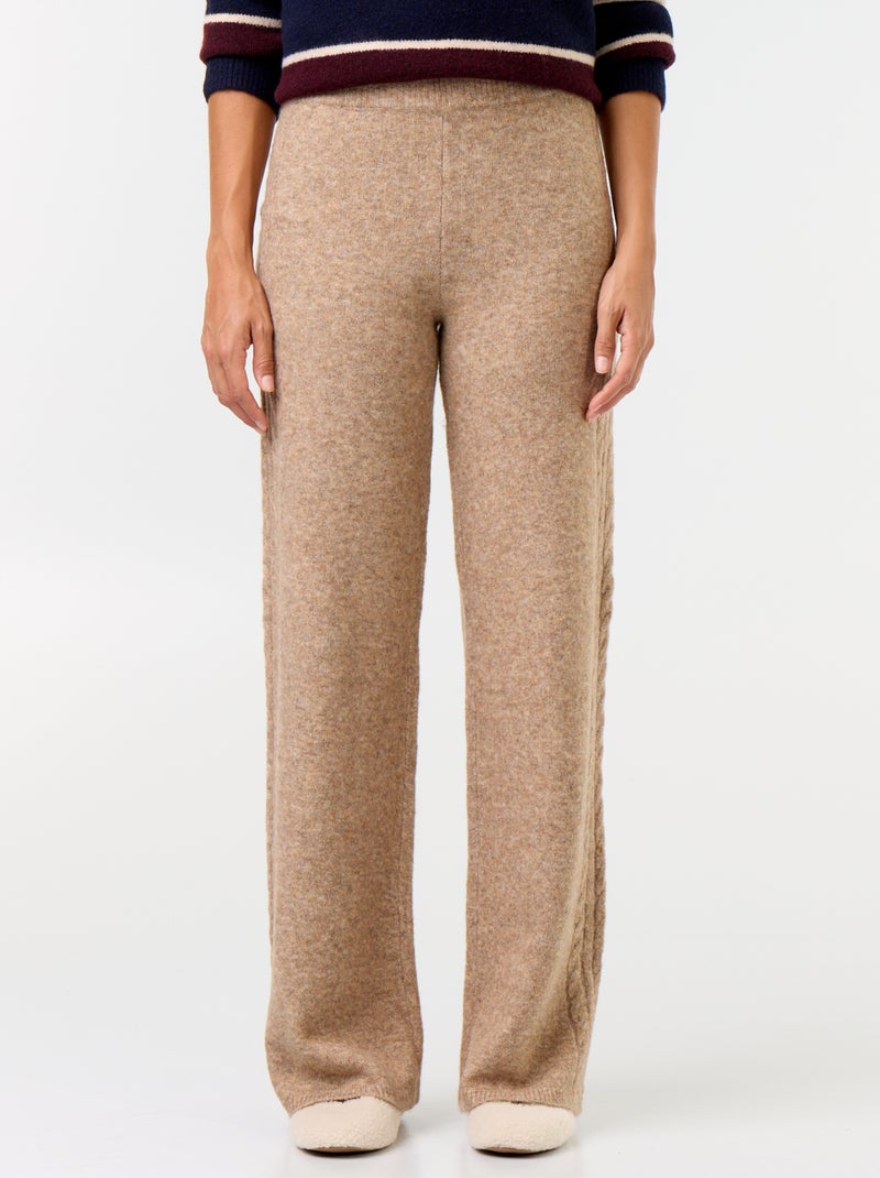 Pantalon large en maille tricot Beige - Kiabi