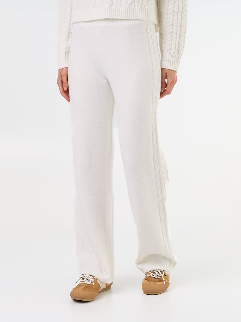 Pantalon large en maille tricot Blanc - Kiabi