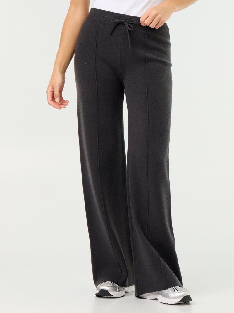 Pantalon large en maille tricot Noir - Kiabi