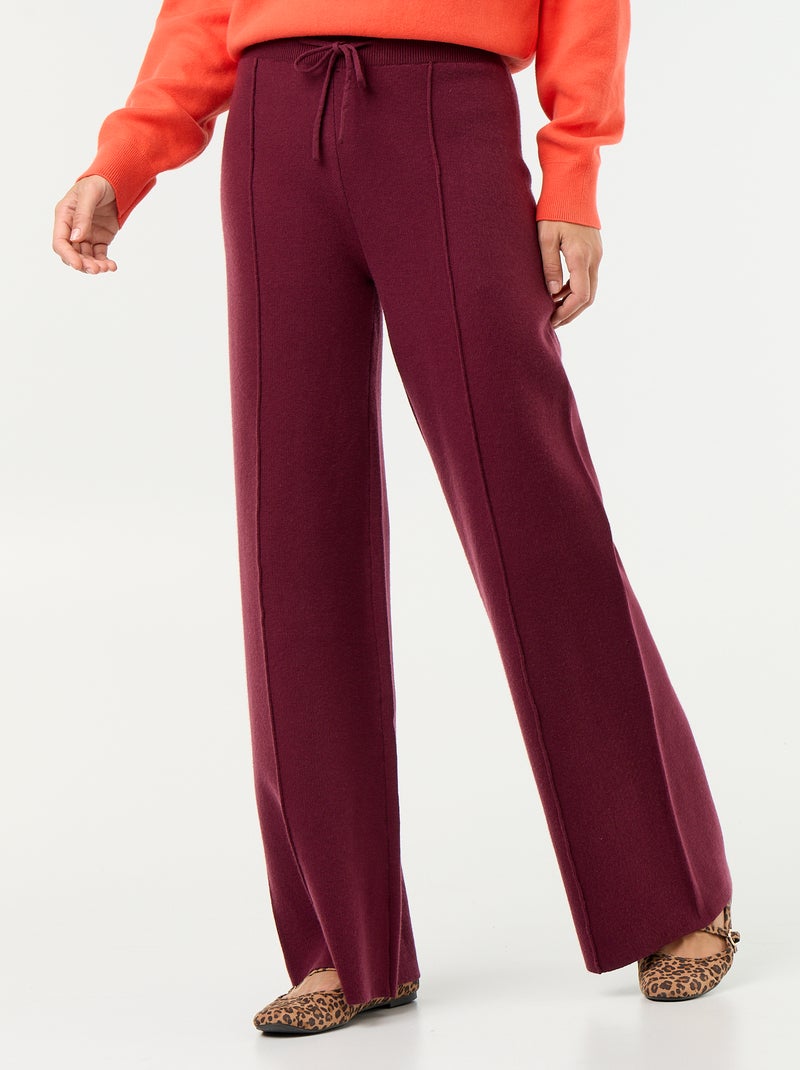 Pantalon large en maille tricot Rose - Kiabi