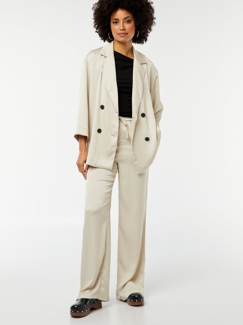 Pantalon large en matière crêpée avec 2 poches Beige - Kiabi