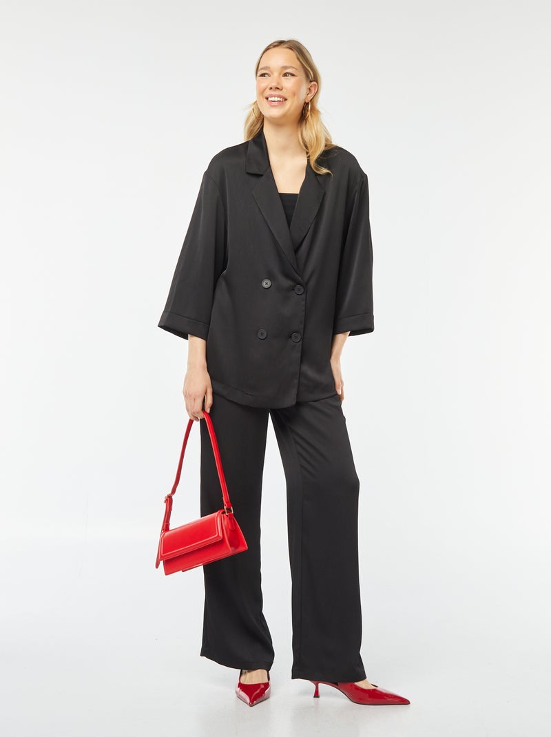 Pantalon large en matière crêpée avec 2 poches Noir - Kiabi